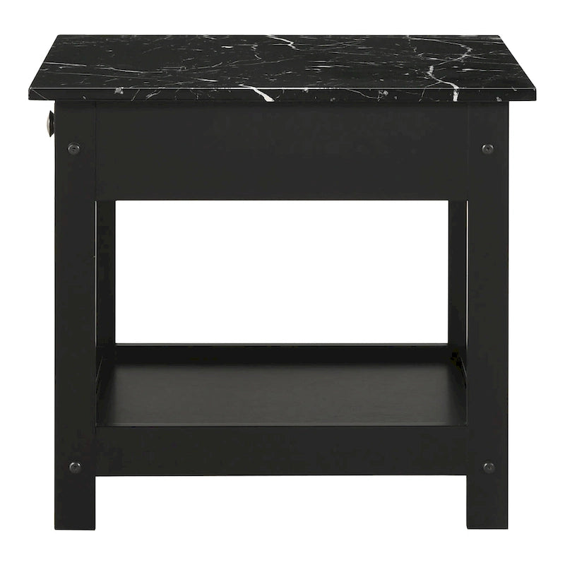 DH BASIC Transitional Rubberwood 3-Piece Open-Shelf Coffee Table and End Table Set with Drawer by Denhour