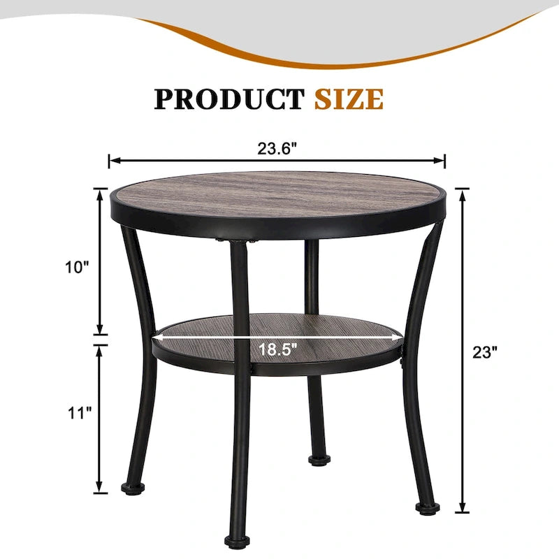 Myhozm Rustic Round End Table with Storage, Industrial Side Table for Living Room