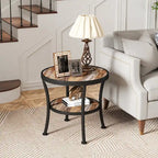 Myhozm Rustic Round End Table with Storage, Industrial Side Table for Living Room