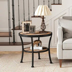 Myhozm Rustic Round End Table with Storage, Industrial Side Table for Living Room