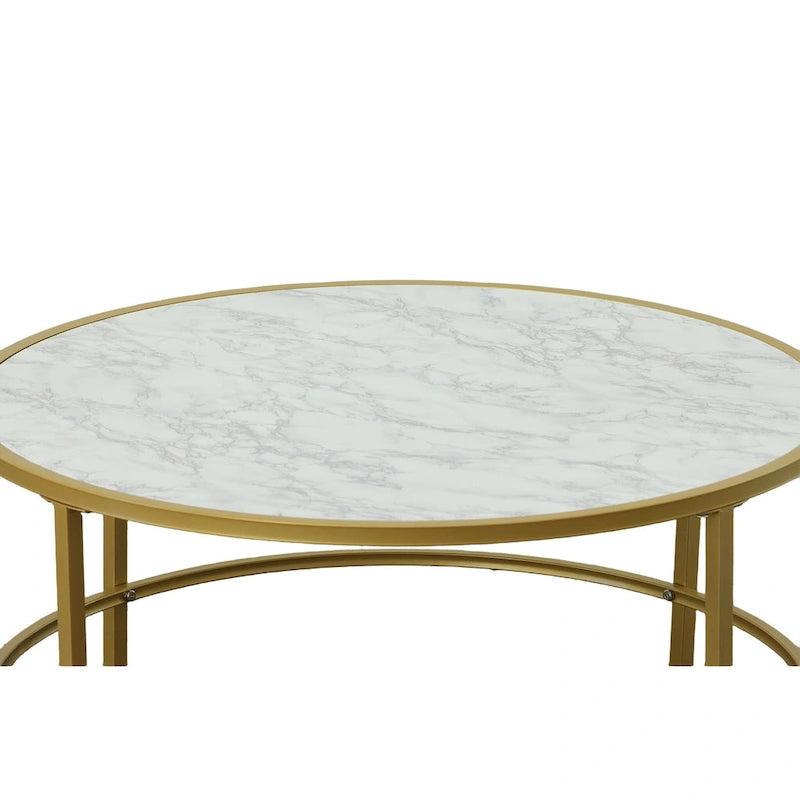 Tavolino da caffè rotondo Carolina Living Verazano con piano in simil marmo, 36 pollici - Oro