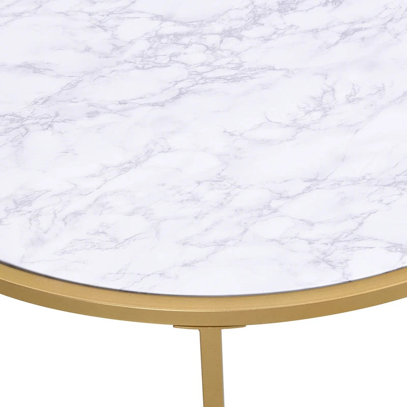 Tavolino da caffè rotondo Carolina Living Verazano con piano in simil marmo, 36 pollici - Oro