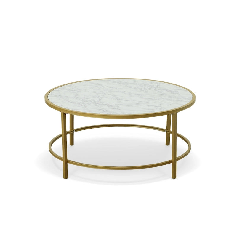 Tavolino da caffè rotondo Carolina Living Verazano con piano in simil marmo, 36 pollici - Oro