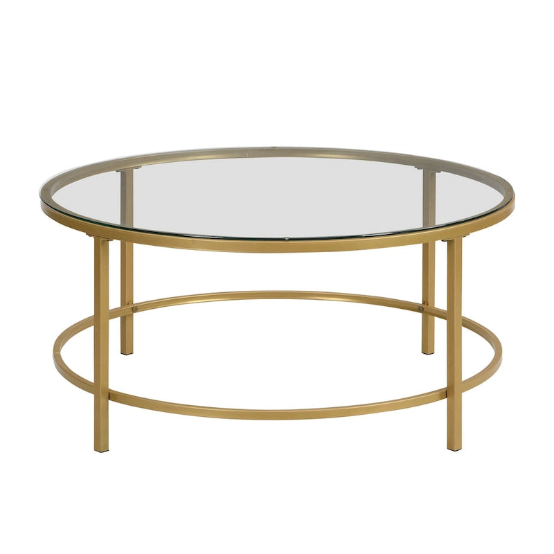 Tavolino da caffè rotondo Carolina Living Verazano con piano in simil marmo, 36 pollici - Oro