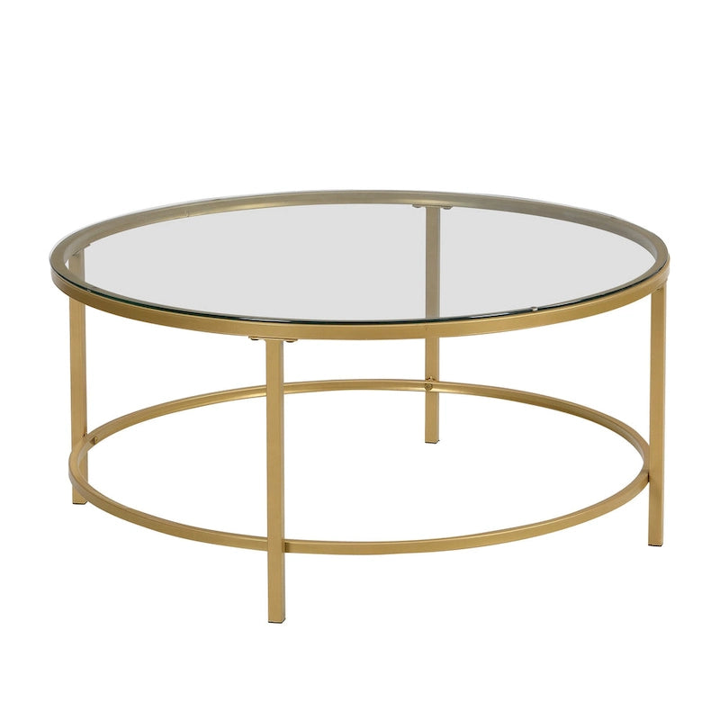 Tavolino da caffè rotondo Carolina Living Verazano con piano in simil marmo, 36 pollici - Oro