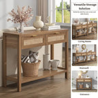SICOTAS Consolle in Rattan con 2 Cassetti e Ripiani - 30 x 39,4 x 13,8