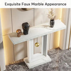 Consolle moderna con base geometrica, tavolino stretto da 100 cm con decorazioni dorate per soggiorno, ingresso, corridoio