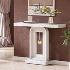 Consolle moderna con base geometrica, tavolino stretto da 100 cm con decorazioni dorate per soggiorno, ingresso, corridoio