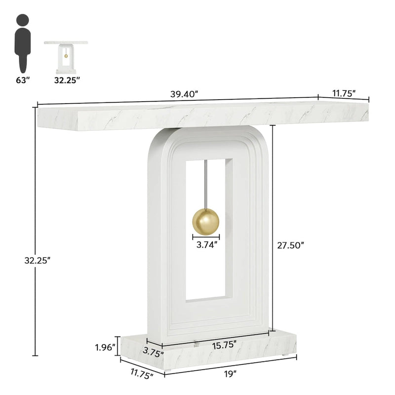 Consolle moderna con base geometrica, tavolino stretto da 100 cm con decorazioni dorate per soggiorno, ingresso, corridoio