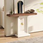 Consolle moderna con base geometrica, tavolino stretto da 100 cm con decorazioni dorate per soggiorno, ingresso, corridoio