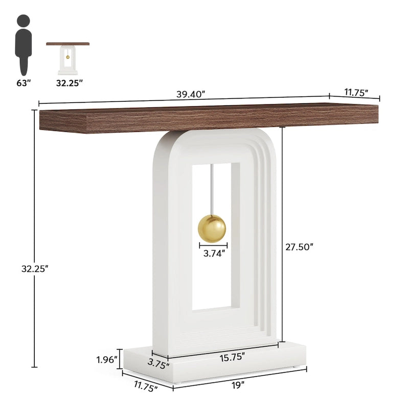 Consolle moderna con base geometrica, tavolino stretto da 100 cm con decorazioni dorate per soggiorno, ingresso, corridoio