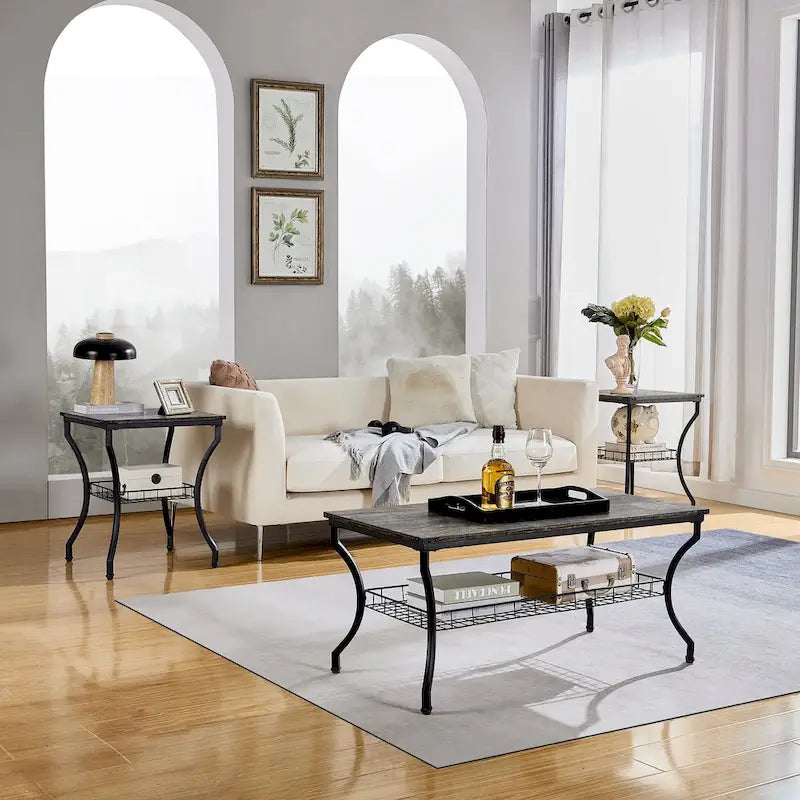 3-Piece Occasional Coffee Table Set, Vintage Living Room Set with 2 End Table