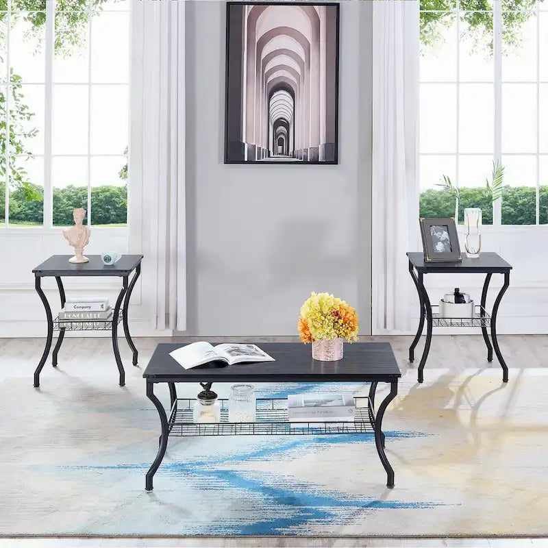 3-Piece Occasional Coffee Table Set, Vintage Living Room Set with 2 End Table