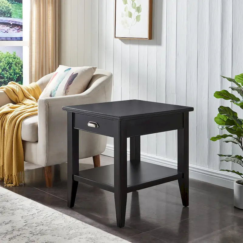 Tavolino in legno massello Laurent da 50 cm con ripiano e cassetto