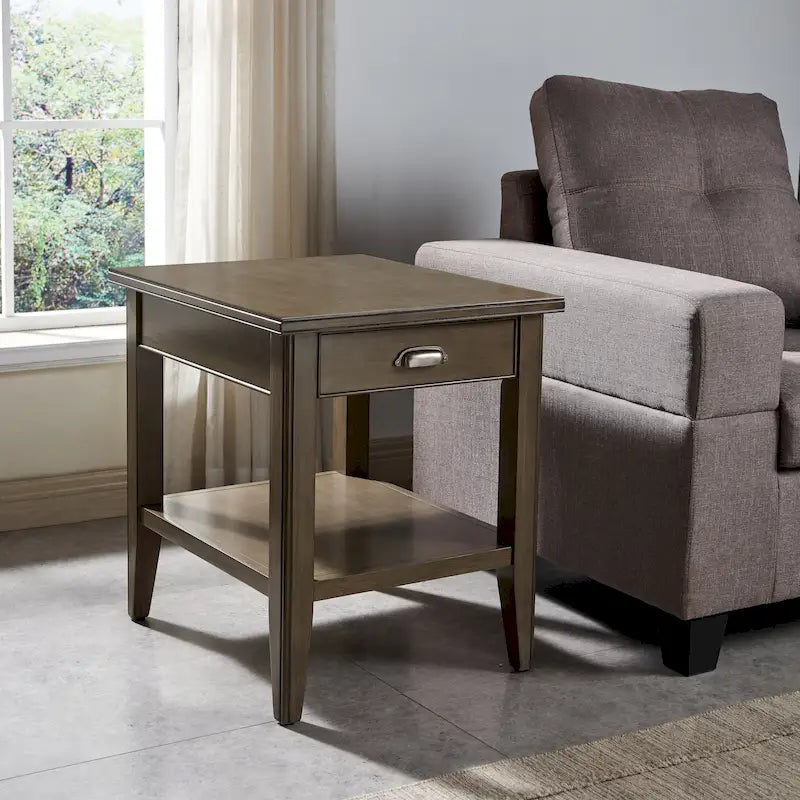Tavolino in legno massello Laurent da 50 cm con ripiano e cassetto