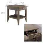 Tavolino in legno massello Laurent da 50 cm con ripiano e cassetto