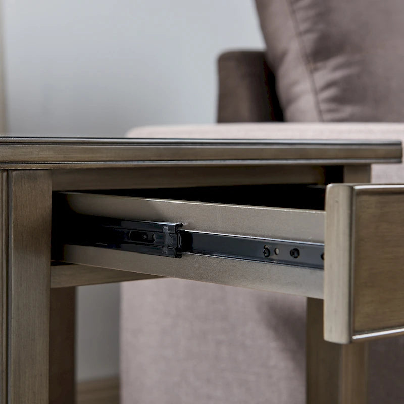 Tavolino in legno massello Laurent da 50 cm con ripiano e cassetto