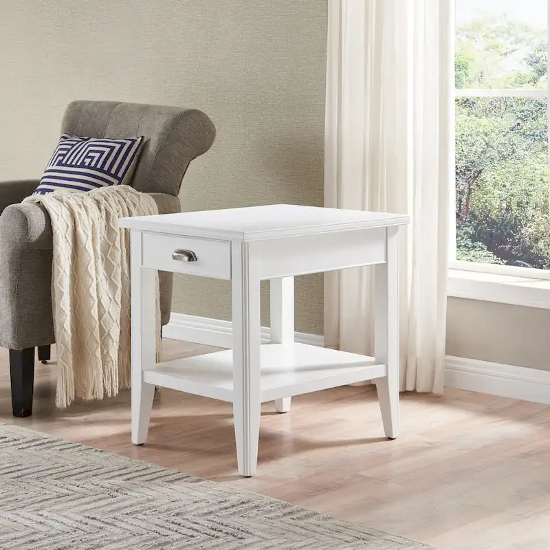 Tavolino in legno massello Laurent da 50 cm con ripiano e cassetto