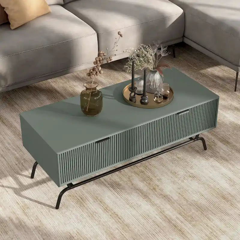 Tavolino da Caffè DH BASIC Modern 42 pollici a 2 Cassetti con Gambe in Metallo di Denhour