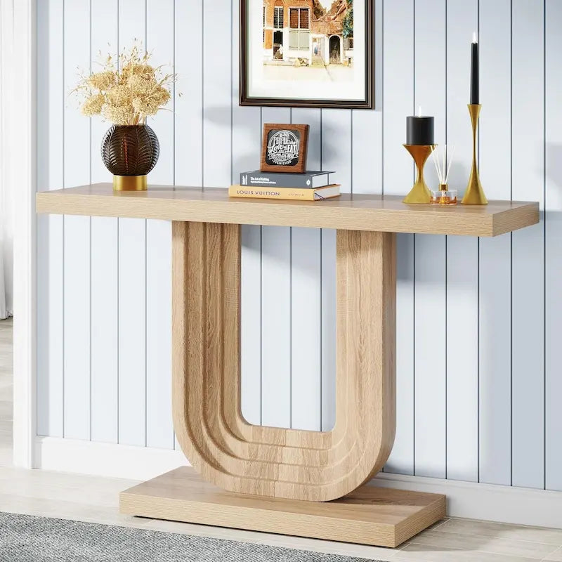 Table d'entrée en bois de 99 cm avec base géométrique