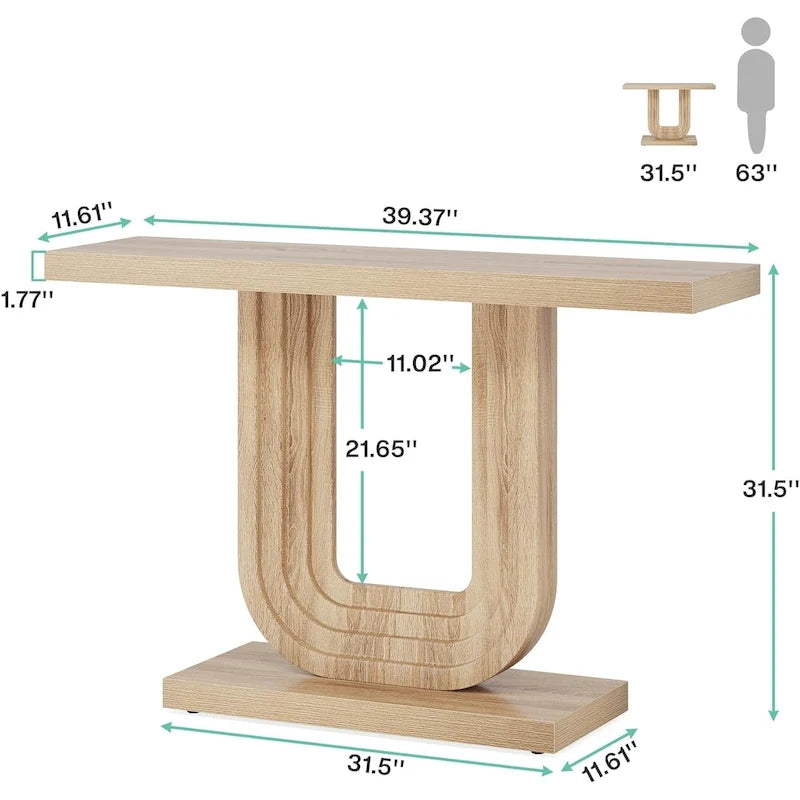 Table d'entrée en bois de 99 cm avec base géométrique