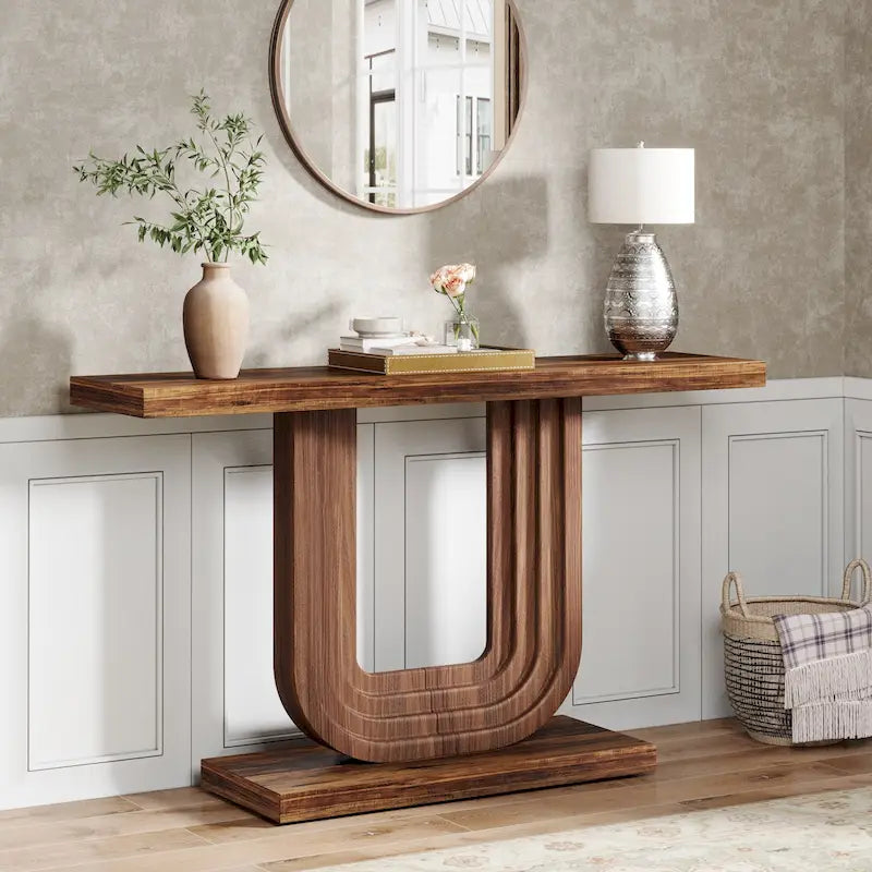 Table d'entrée en bois de 99 cm avec base géométrique