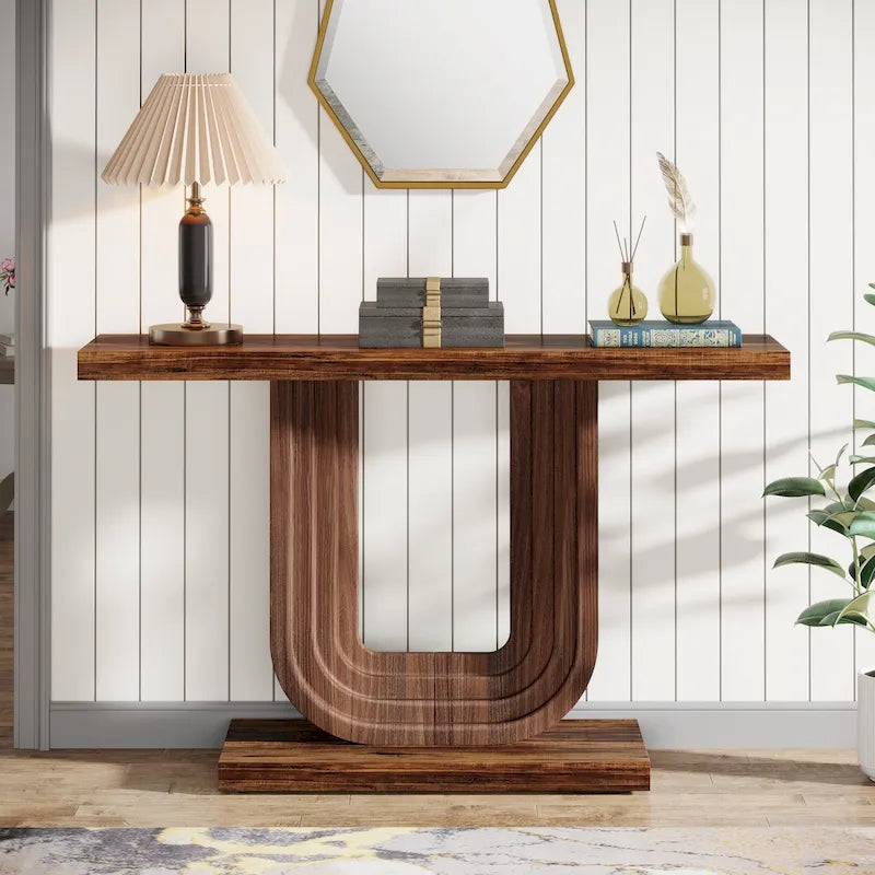 Table d'entrée en bois de 99 cm avec base géométrique