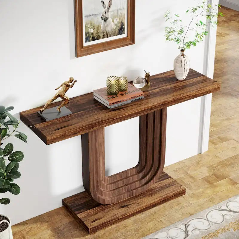 Table d'entrée en bois de 99 cm avec base géométrique