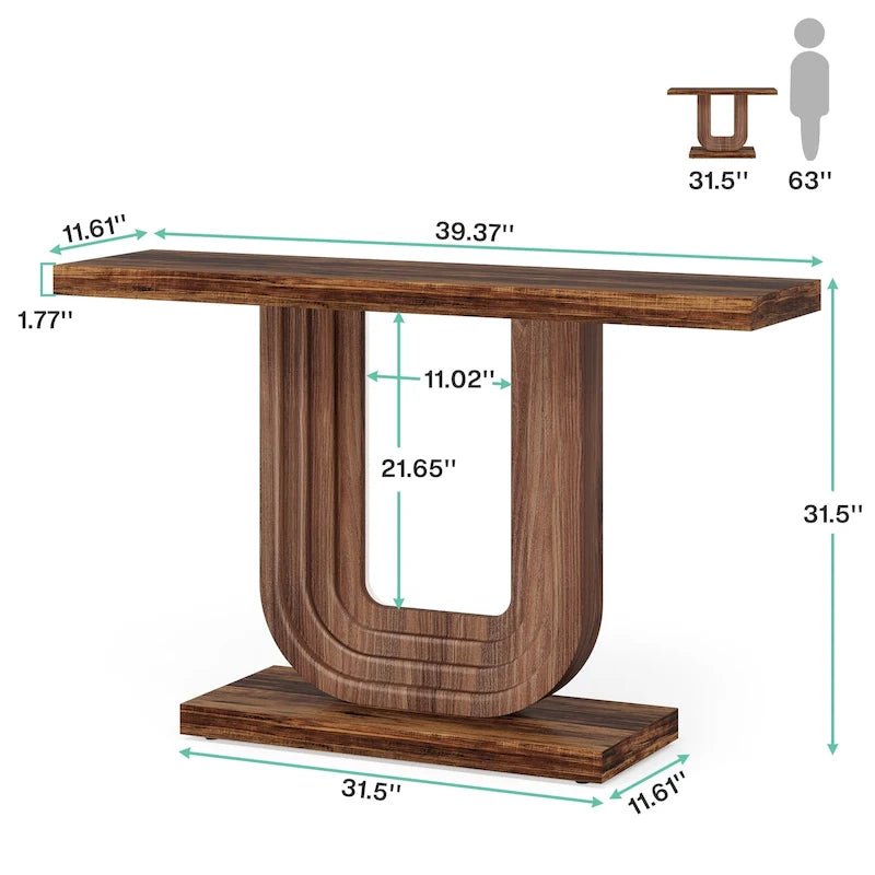 Table d'entrée en bois de 99 cm avec base géométrique