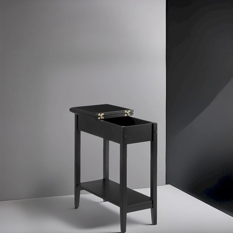 Tavolino Laterale in Legno con Ribalta, Ampio Contenitore, Design Compatto Salvaspazio e Comodo Ripiano