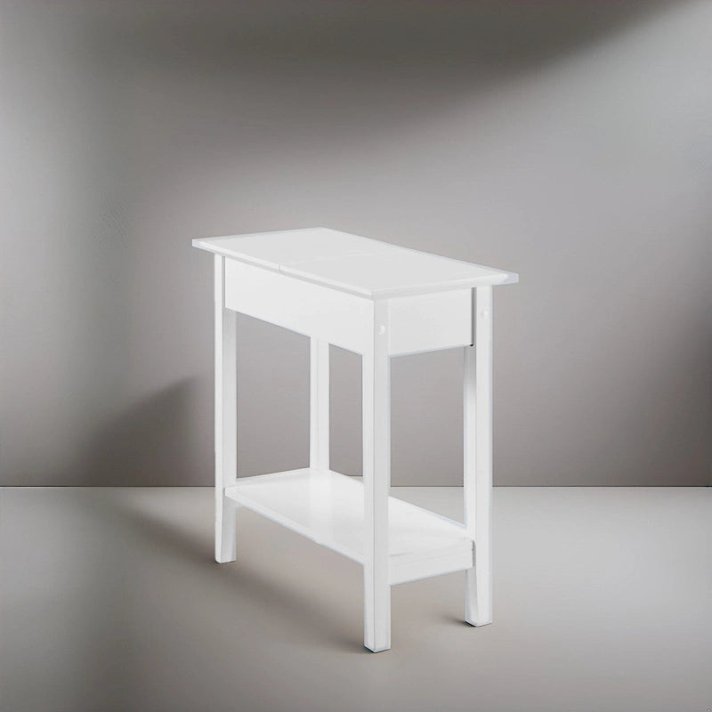 Tavolino Laterale in Legno con Ribalta, Ampio Contenitore, Design Compatto Salvaspazio e Comodo Ripiano