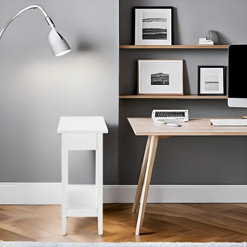 Tavolino Laterale in Legno con Ribalta, Ampio Contenitore, Design Compatto Salvaspazio e Comodo Ripiano