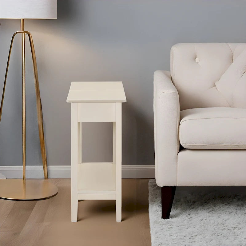 Tavolino Laterale in Legno con Ribalta, Ampio Contenitore, Design Compatto Salvaspazio e Comodo Ripiano