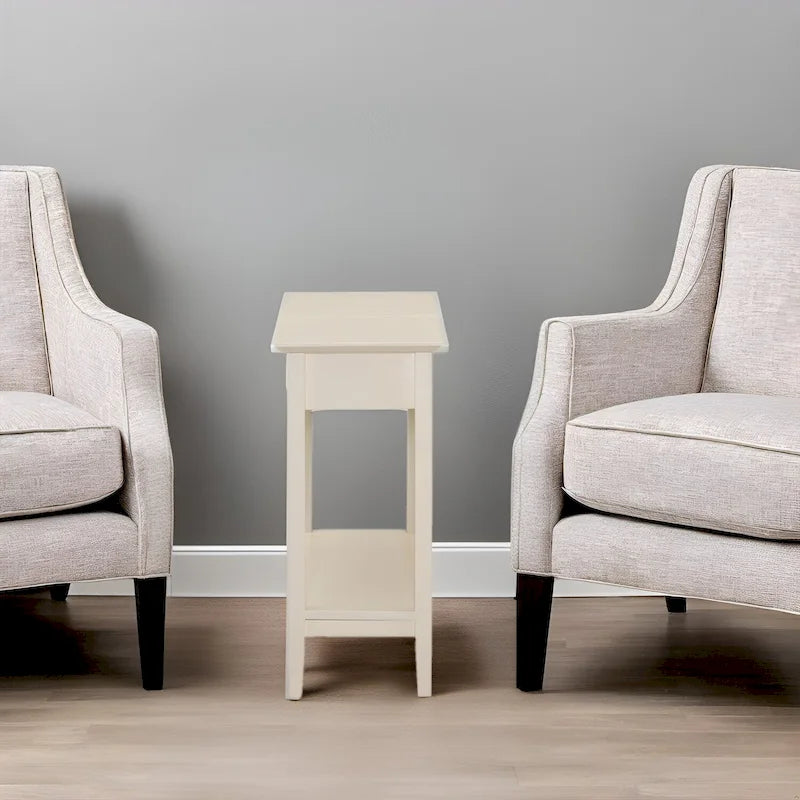 Tavolino Laterale in Legno con Ribalta, Ampio Contenitore, Design Compatto Salvaspazio e Comodo Ripiano
