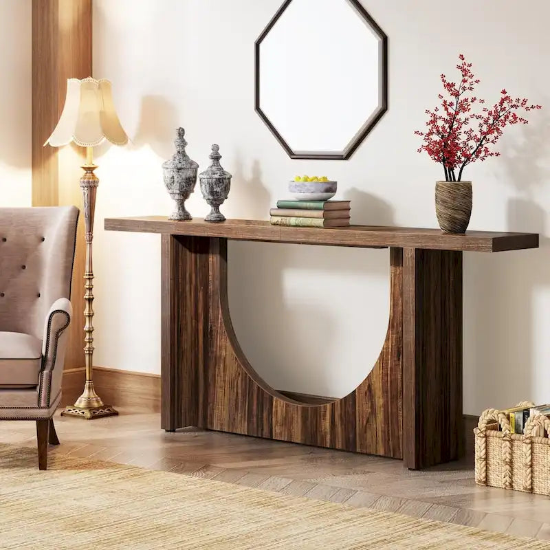 Consolle rustica extra lunga, Tavolo da ingresso vintage, Tavolo d'accento in legno per corridoio