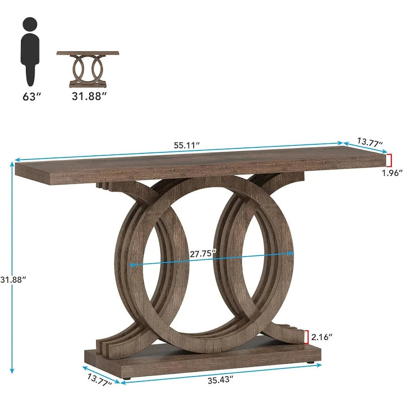Tavolino consolle da 55 pollici con base geometrica Tavolo da corridoio in legno vintage