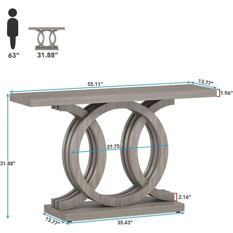 Tavolino consolle da 55 pollici con base geometrica Tavolo da corridoio in legno vintage