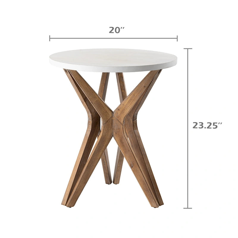 COZAYH Tavolino da Salotto Rotondo con Piedistallo in Stile Rustico, Set da 2, Piano Bianco Anticatura con Base per Arredamento Moderno, Boho