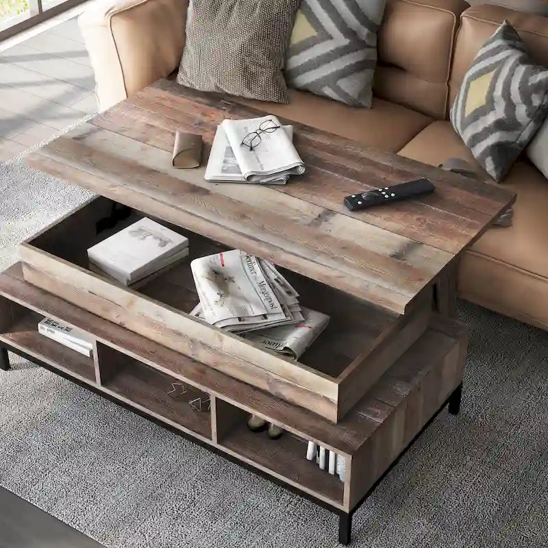 Table basse relevable rustique DH BASIC de 47 pouces avec rangement