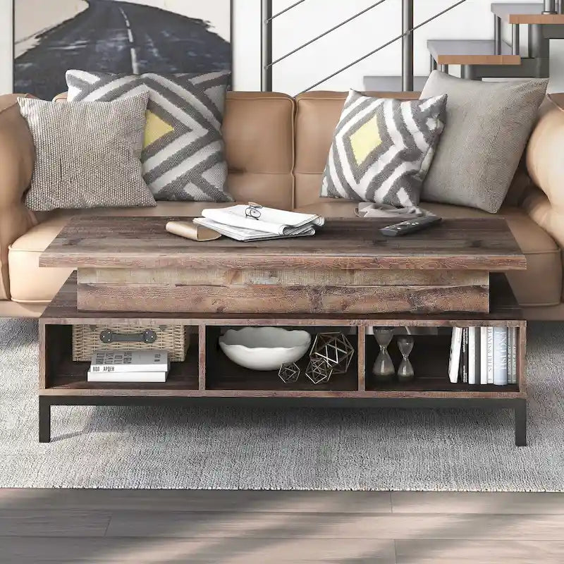 Table basse relevable rustique DH BASIC de 47 pouces avec rangement