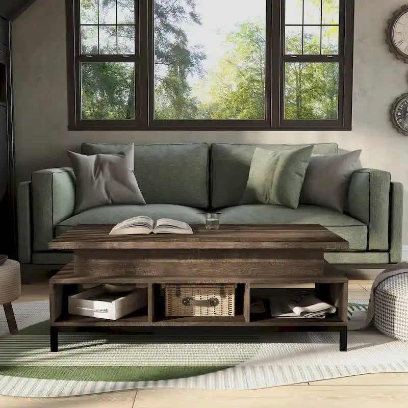 Table basse relevable rustique DH BASIC de 47 pouces avec rangement