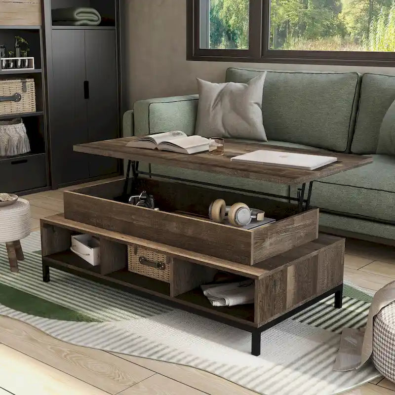 Table basse relevable rustique DH BASIC de 47 pouces avec rangement