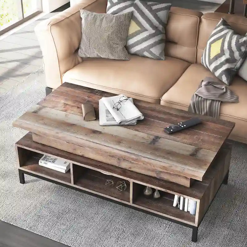 Table basse relevable rustique DH BASIC de 47 pouces avec rangement