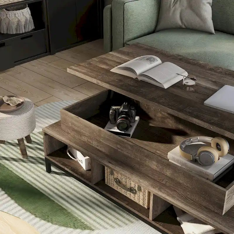 Table basse relevable rustique DH BASIC de 47 pouces avec rangement