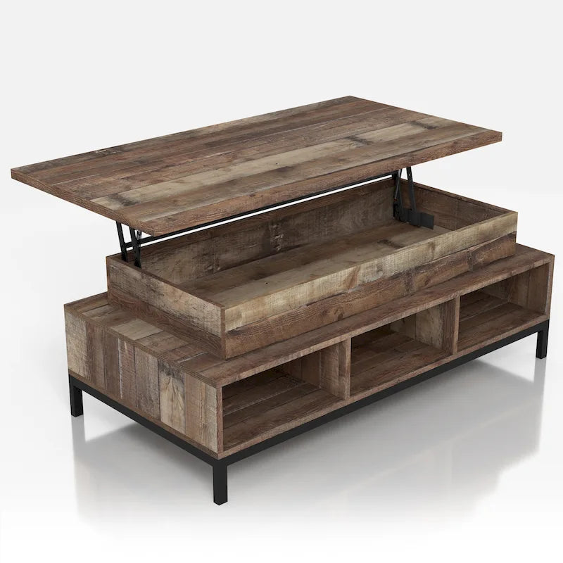 Table basse relevable rustique DH BASIC de 47 pouces avec rangement