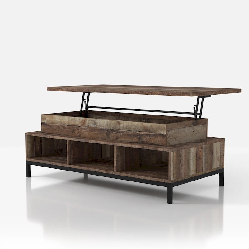 Table basse relevable rustique DH BASIC de 47 pouces avec rangement