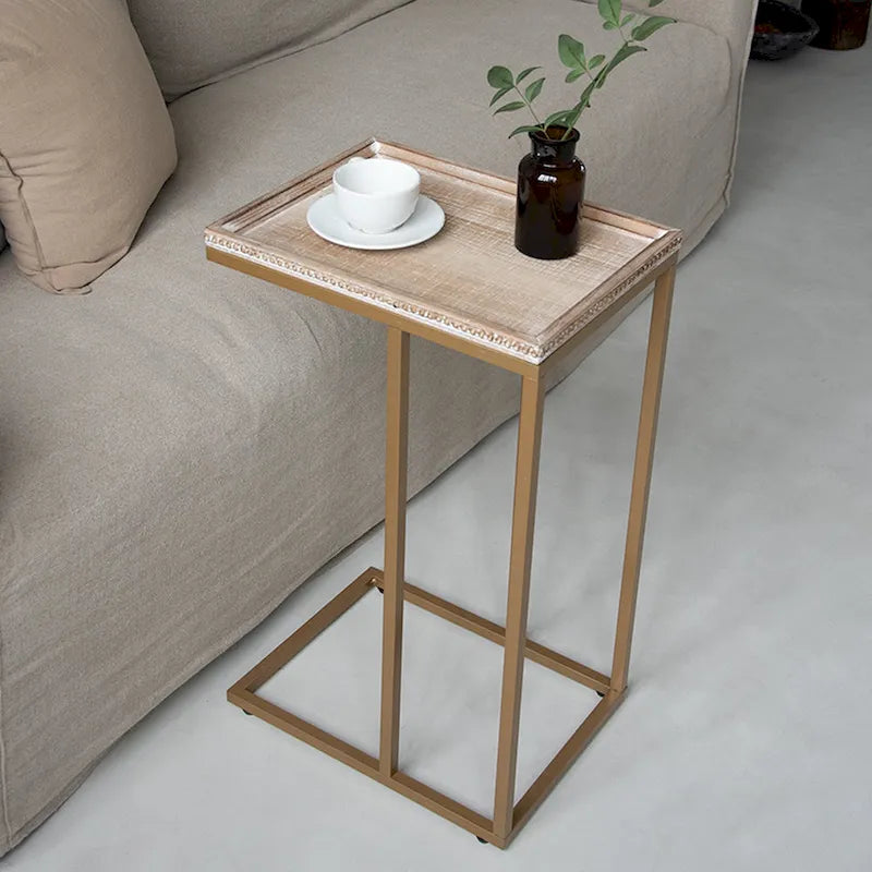 COZAYH Farmhouse C Table End Table, Distressed Beaded Edge Tray Top Side Table