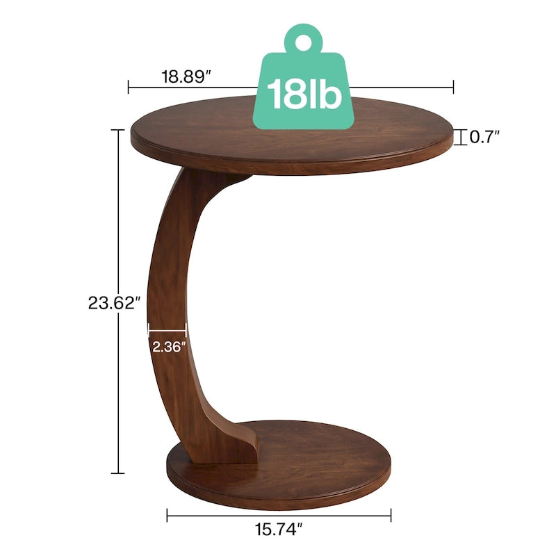 Tavolino rotondo, Tavolino a C in legno, Tavolino vintage da divano