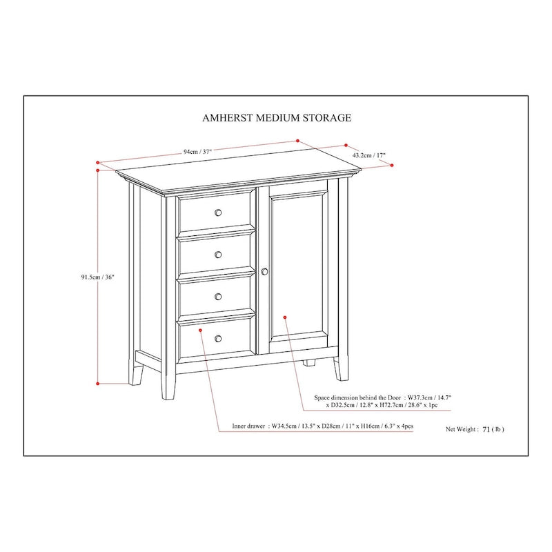 WYNDENHALL Halifax Armadietto multiuso 37 pollici in LEGNO MASSELLO in stile Transizionale - 37w x 17d x 36 h