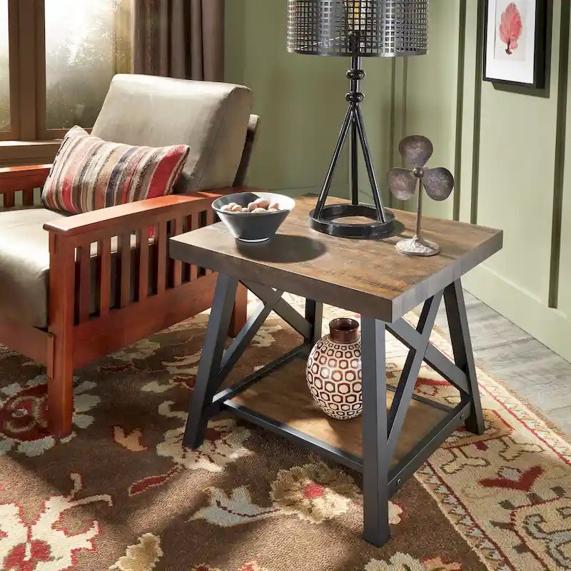 Tavolino d'appoggio Bryson Rustic X-Base con ripiano di iNSPIRE Q Classic